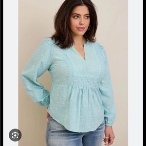Torrid Blue Clip Dot Mixed Eyelet Yoke Detail Top Size 3